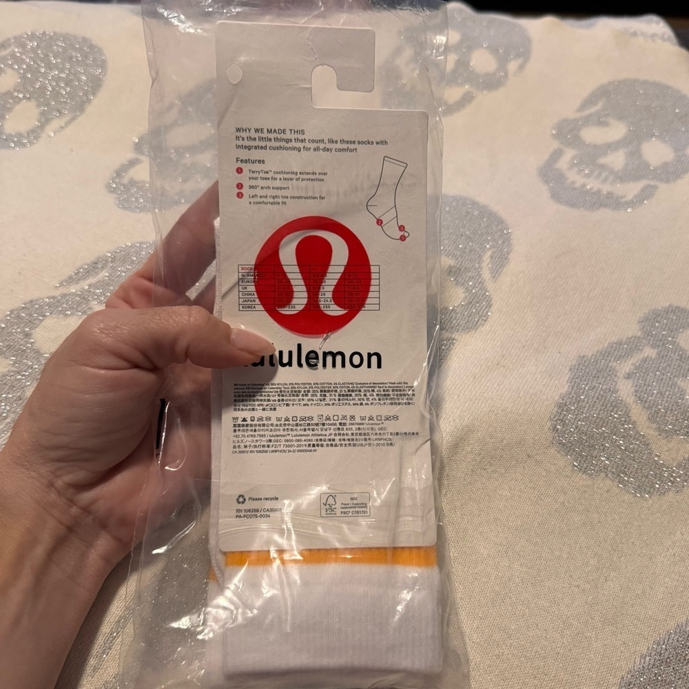 lululemon athletica Daily Essentials White and Yellow Crew Socks - Picture 3 of 6